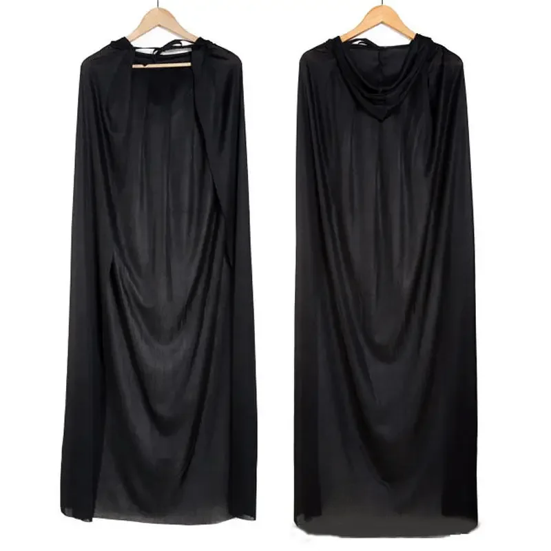 Hooded Cloak Wicca Robe Medieval Witchcraft Cape Halloween Costumes Dress(Size:165-170 Cm.Color:Black)