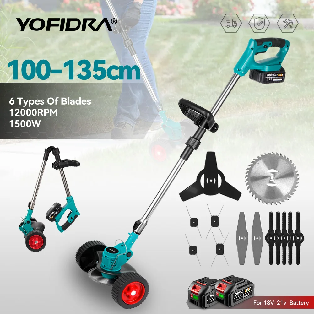 YOFIDRA Electric Lawn Mower Handheld Length Adjustable Cutter Cordless For Makita 18V Battery Pin Garden Grass Cutting Trimmer electric lawn mower