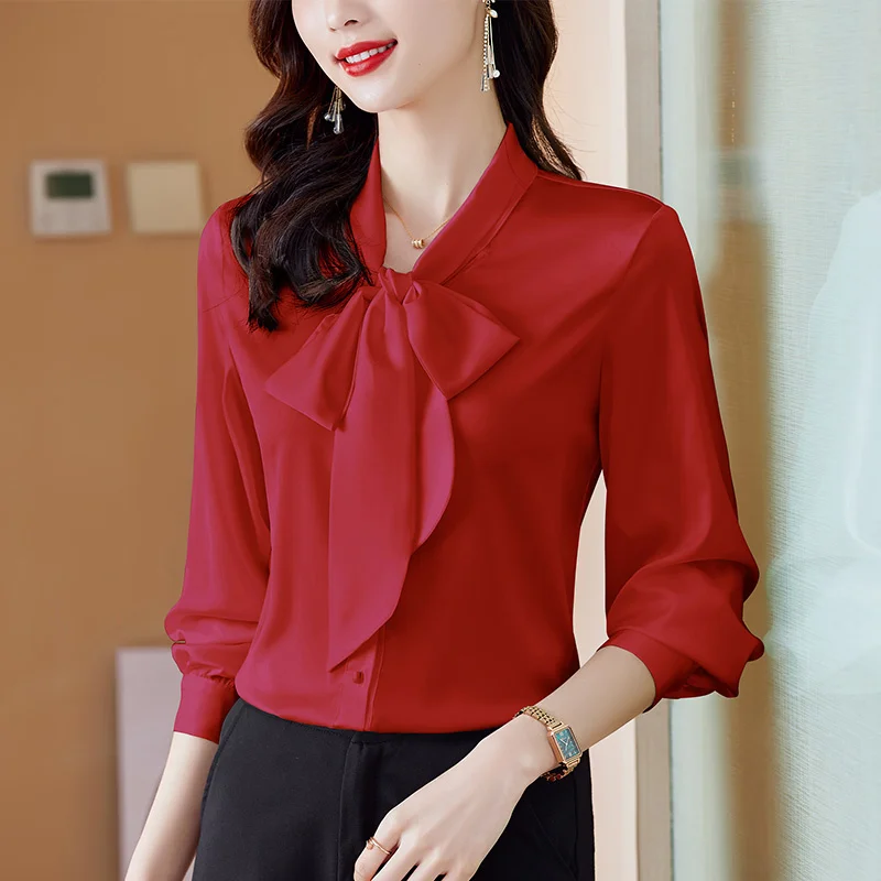 red chiffon blouse