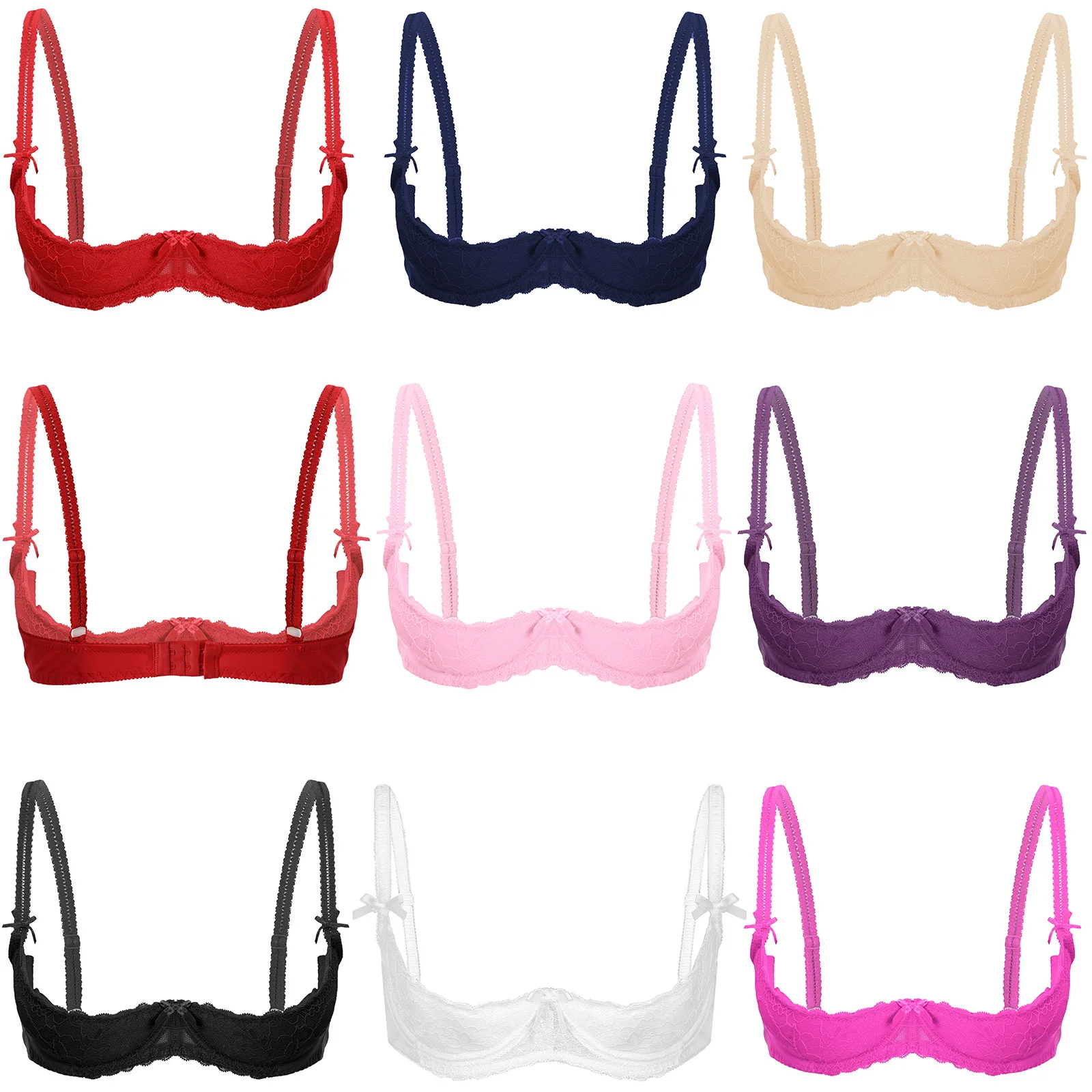 Womens 1/4 Cup Push Up Underwire Bra Lingerie Lace Erotic Open Nipple Bra  Adjustable Strap Sponge Padded Brassiere Underwear