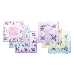 Women Ladies Handkerchiefs Absorbent Flowers Printed Vintage Style Soft Cotton Flower Handkerchief Hankies for Wedding 30cmx30cm