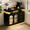 LED Coffee Bar Cabinet Kitchen Storage Cabinet & Sideboard Buffet Cabinets - Shelf Capacity for Dinning Room/Living Room（Black) 1
