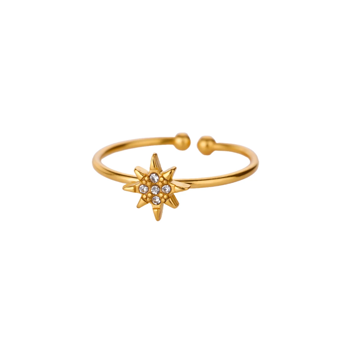 Zircon Sun Rings 18K Gold Plated Stainless Steel Crystal Opening Ring