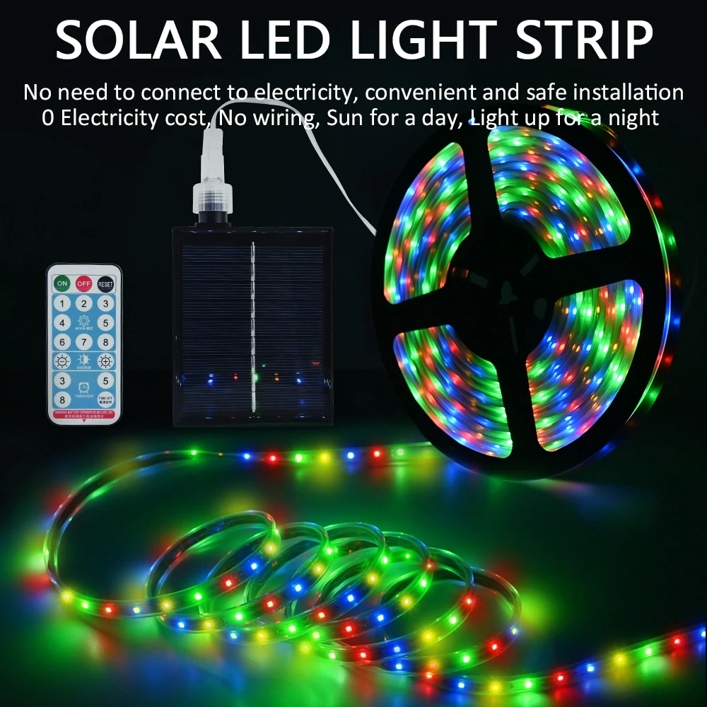 Solar LED Strip Light 8 Modes Christmas Colorful Fairy Lights Atmosphere IP67 Waterproof 5M 10M Garden Decoration Solar Lamp 4m led curtain icicle lamp string outdoor atmosphere decoration 8 light modes ice cone lights for festive wedding bathroom