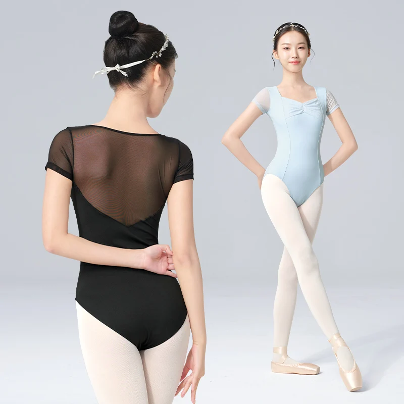 XuoAz Leotardos De Manga Media Para Mujer, Body De Baile, Ballet Y Gimnasia Con Espalda Abierta, Gris Claro, Pequeña