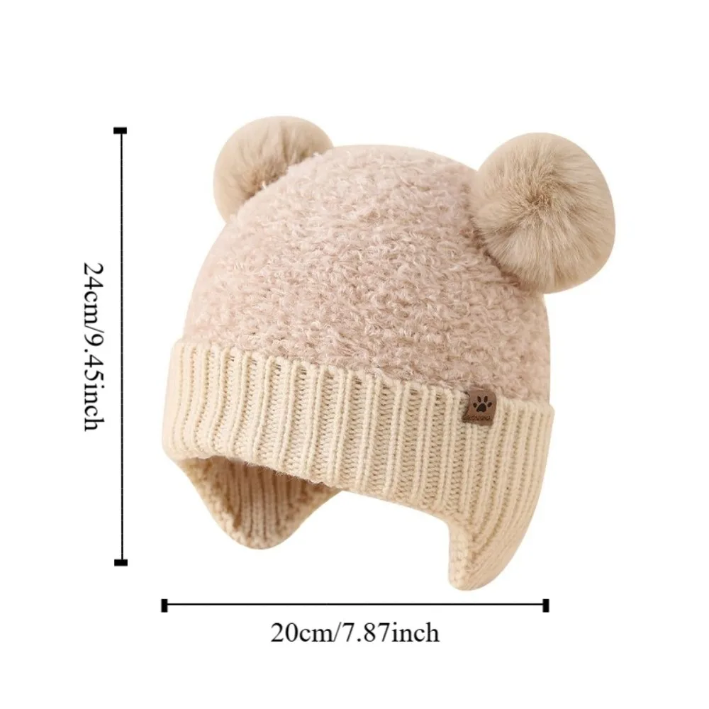 3-24 Months Double Hairball Baby Hat Warm Knitted Knit Cap Wind-proof Thicken Pom Hat Autumn