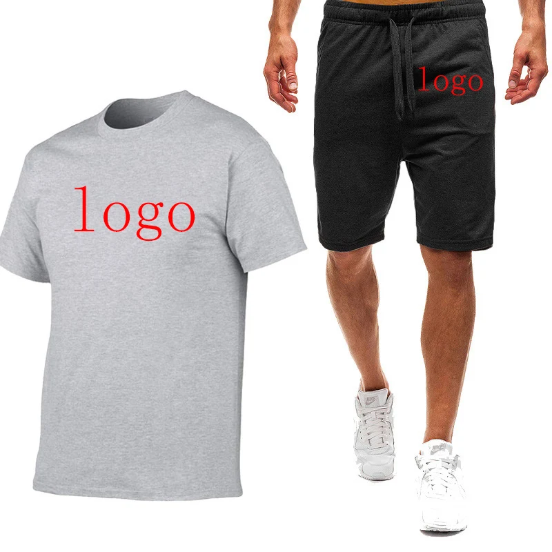 Customized Logo Printing Fashion 2023 New Man's Summer Short Sleeve Comfortable Solid Cotton T-Shirts Sweatpants 2-Piece Set