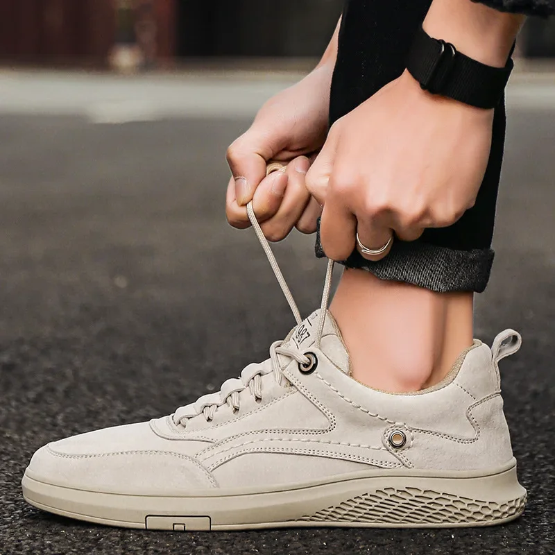 Men Casual Sneakers Handmade Retro Large Size Round Head Lace Up Outdoor Anti-slip Driving Flat Shoes Zapatillas De Deporte