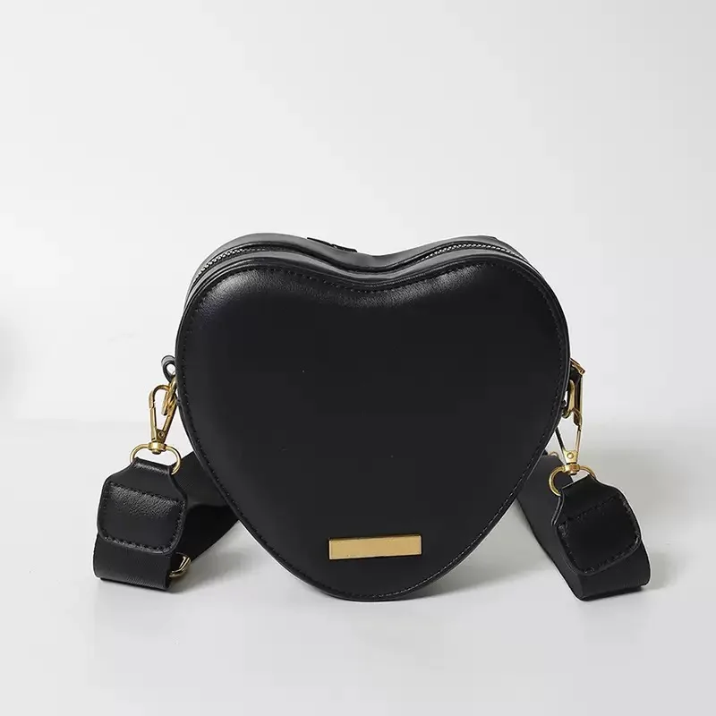 Women's K-G Heart Shaped Black White Stitching Fashion Chain Bag Shoulder Bag Crossbody PU Leather Ladies CrossBody Handbag