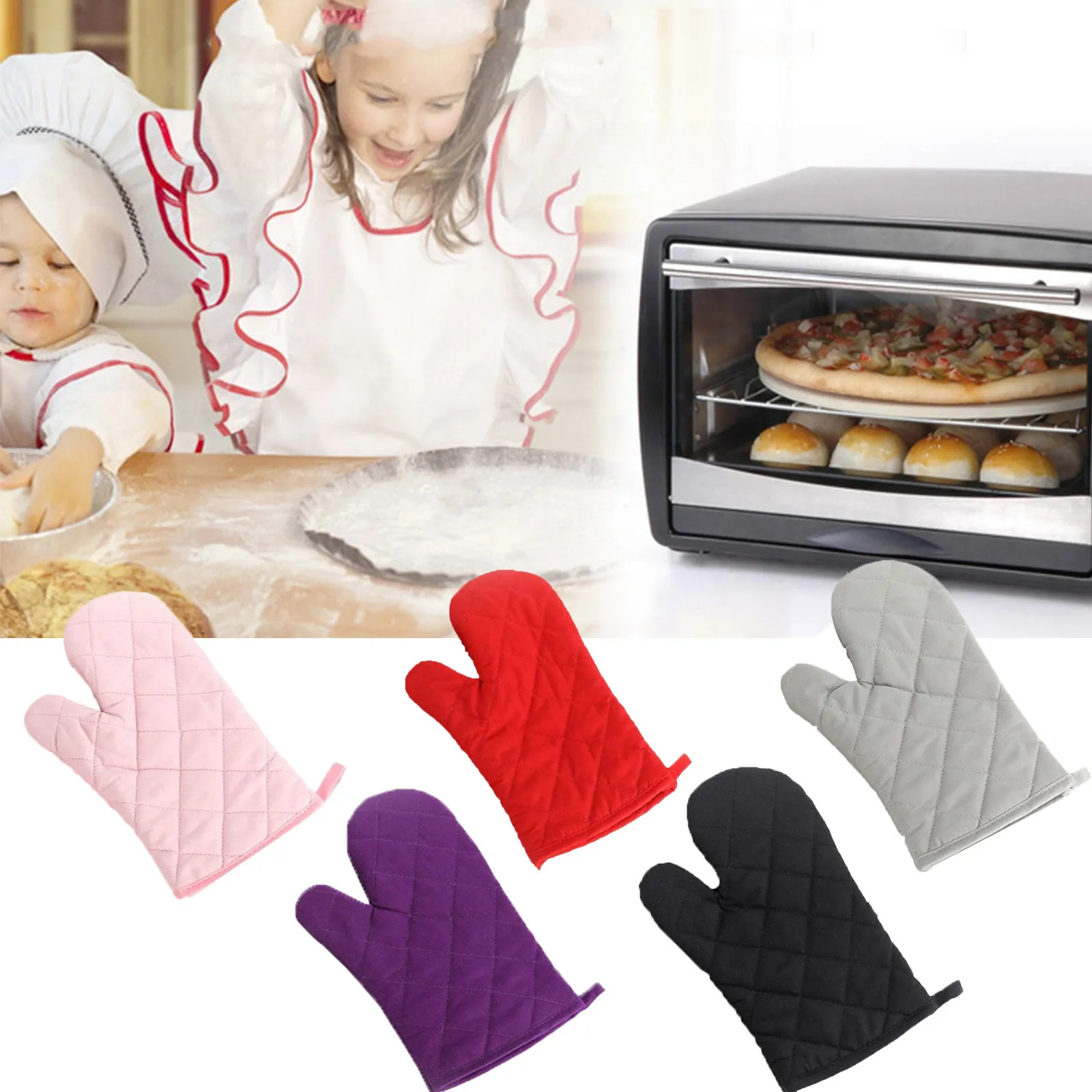 Silicone Insulation Gloves Oven Mitts Kitchen BBQ Grill Cooking Washable  Durable Microwave Heavy Duty Mittens Pink - AliExpress