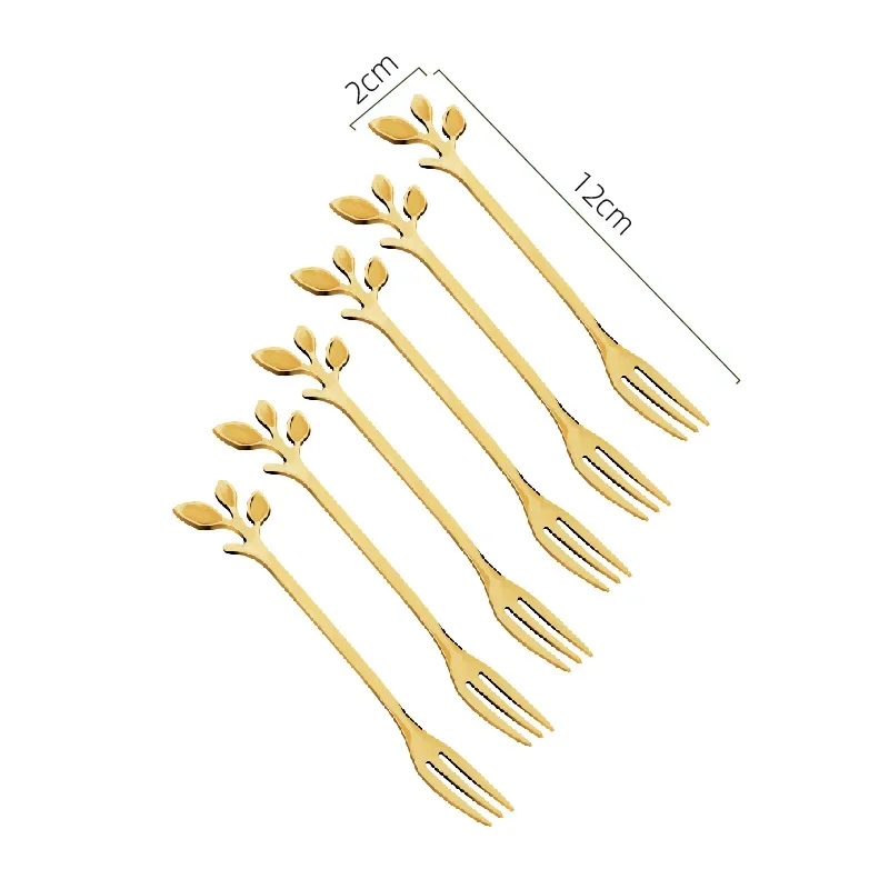 Stainless Steel Fruit Fork Spoon Set Tableware Storage Rack Golden Cute Spoon Household Dessert Cake Fork Home Decoration