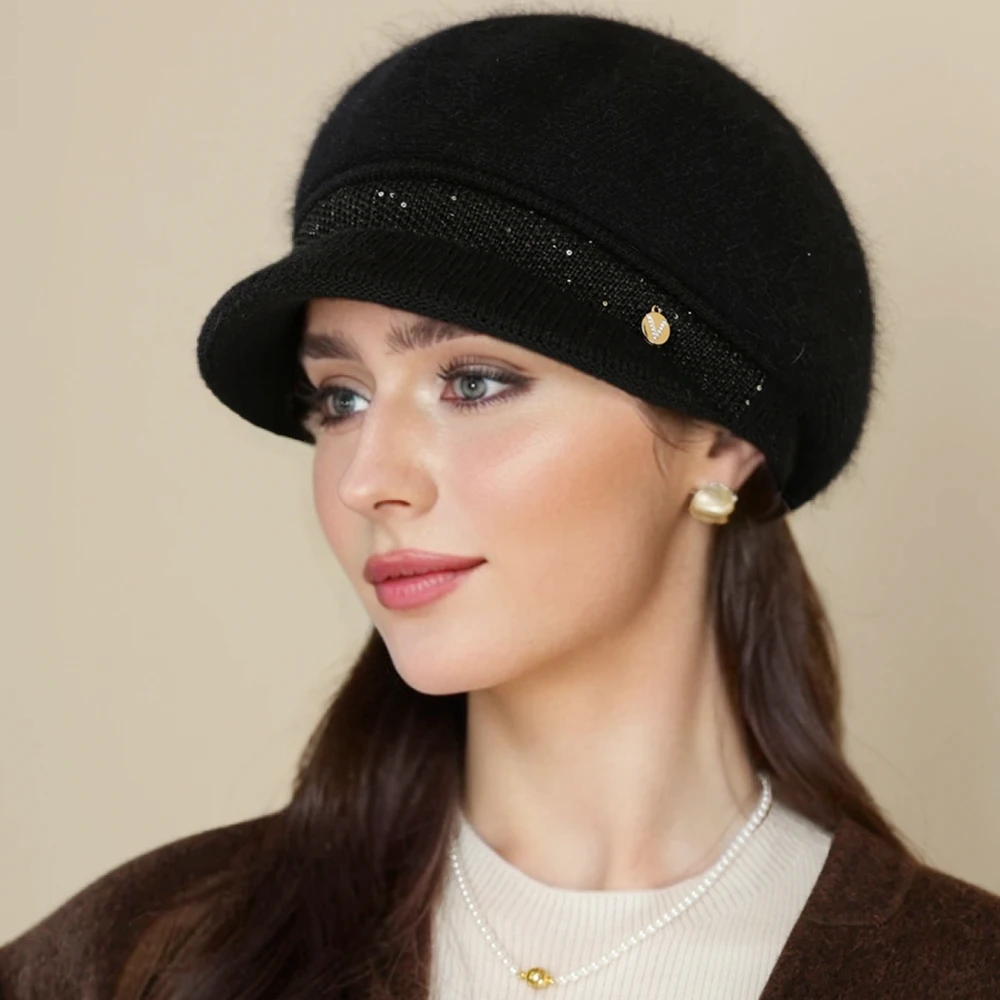 New Woman Winter Warm Hat Plush Fur Lined Warm Cap For Women Casual Rabbit Fur Blend Hat Streetwear Outdoor Fashion Knitted Hat