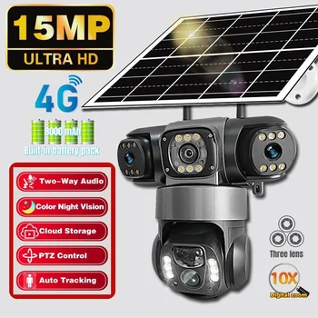 V380Pro Triple Lens 4G Solar Camera Outdoor 15MP 10X Zoom Triple Screen PIR Motion Detection Security Surveillance IP66 PTZ Cam 1