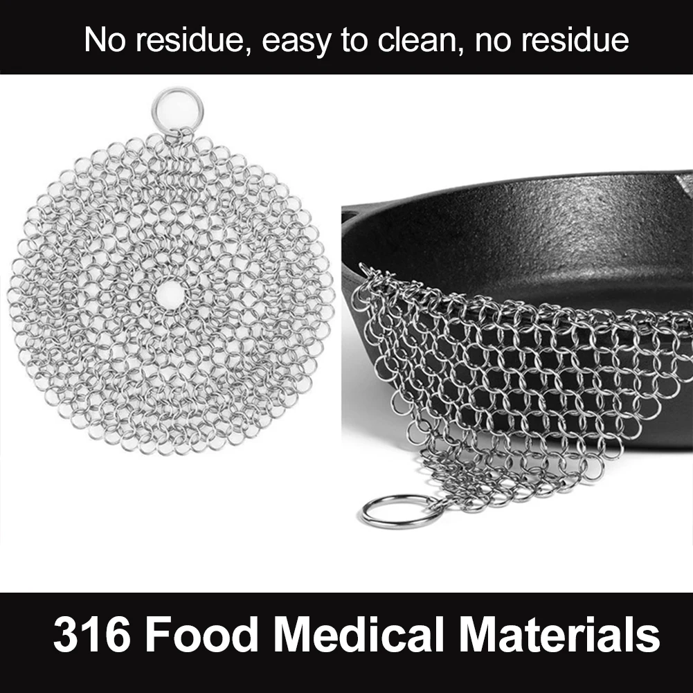 316 Stainless Steel Cast Iron Cleaner Chain Mail Scrubber Brush Pan Net Home Cookware Kitchen Tool Clean Kitchen Small Items 4