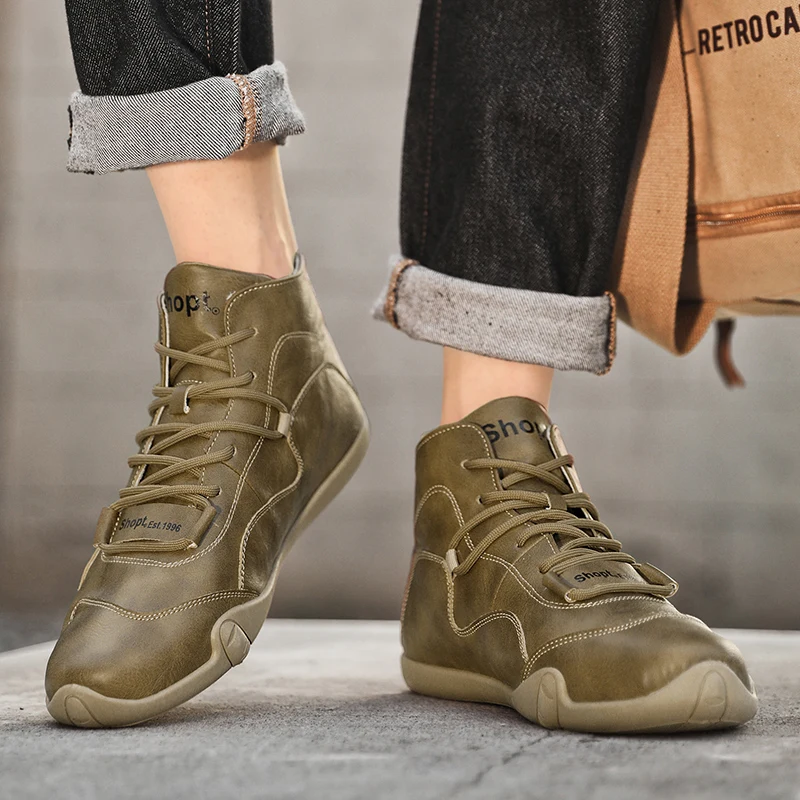 STRONGSHEN Men Hiking Shoes Casual Leather Handmade Men Sneakers Outdoor Waterproof Non slip Fashion Moccasins Zapatos Hombre