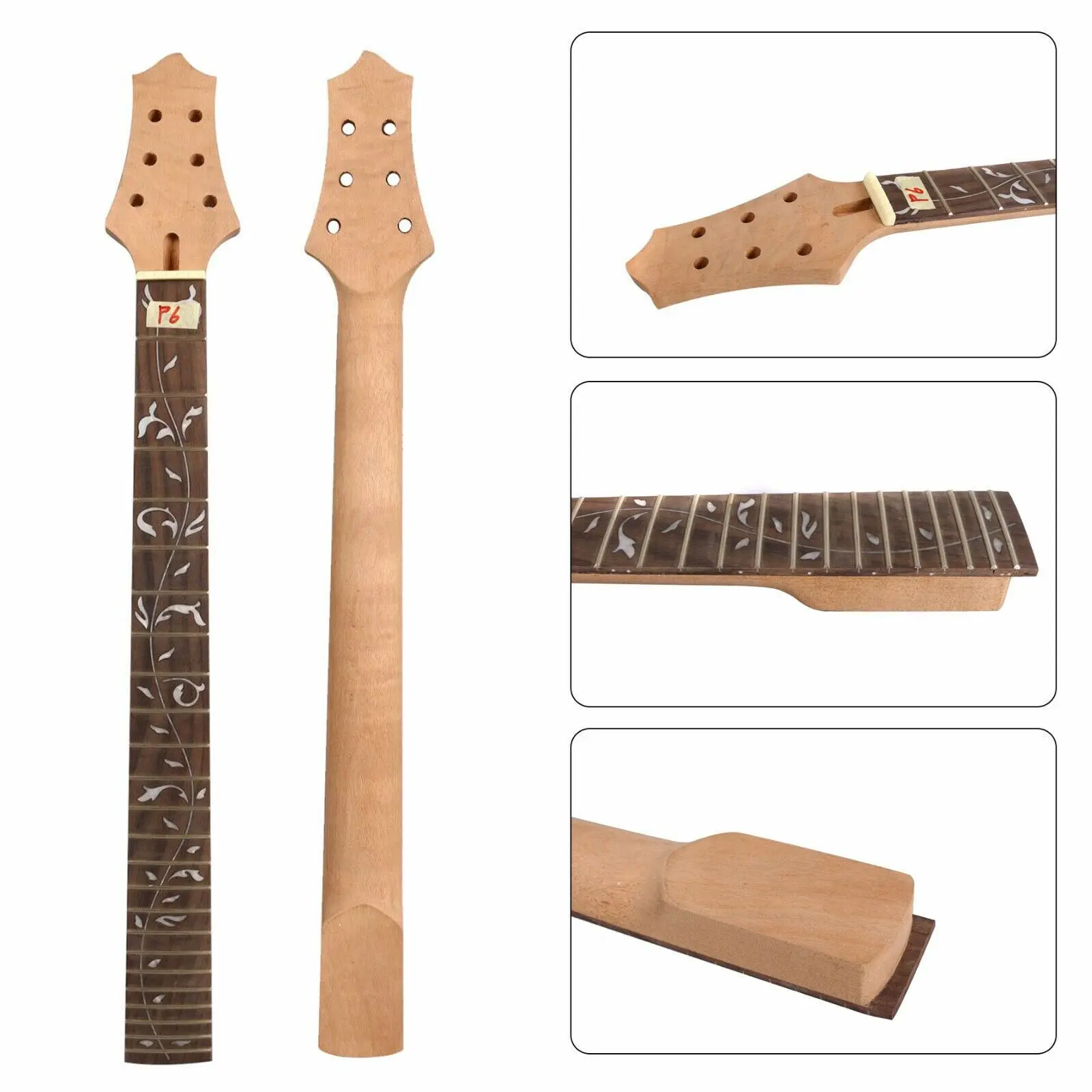 

Mahogany Guitar Neck 22fret 25.5inch Rosewood Fretboard Unfinished Vine Inlay