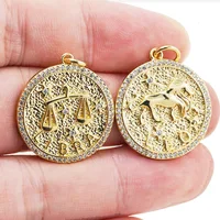 New Twelve Constellation Pendant Necklace CZ Gold Plated Charm Zodiac Metal Astrology DIY Keychain Jewelry Accessories For Women 2