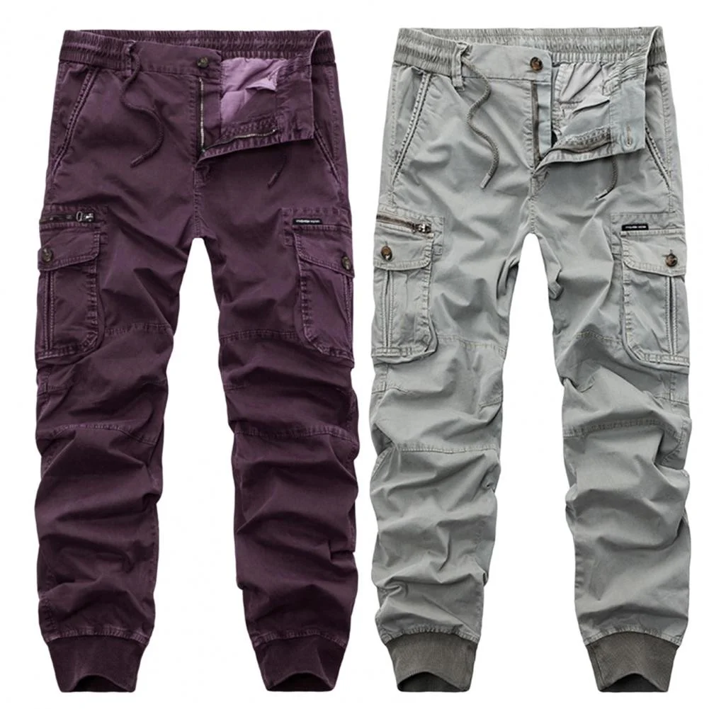 

Trendy Men Cargo Pants Solid Color Dressing Super Soft Lace-up Ankle Tied Pants