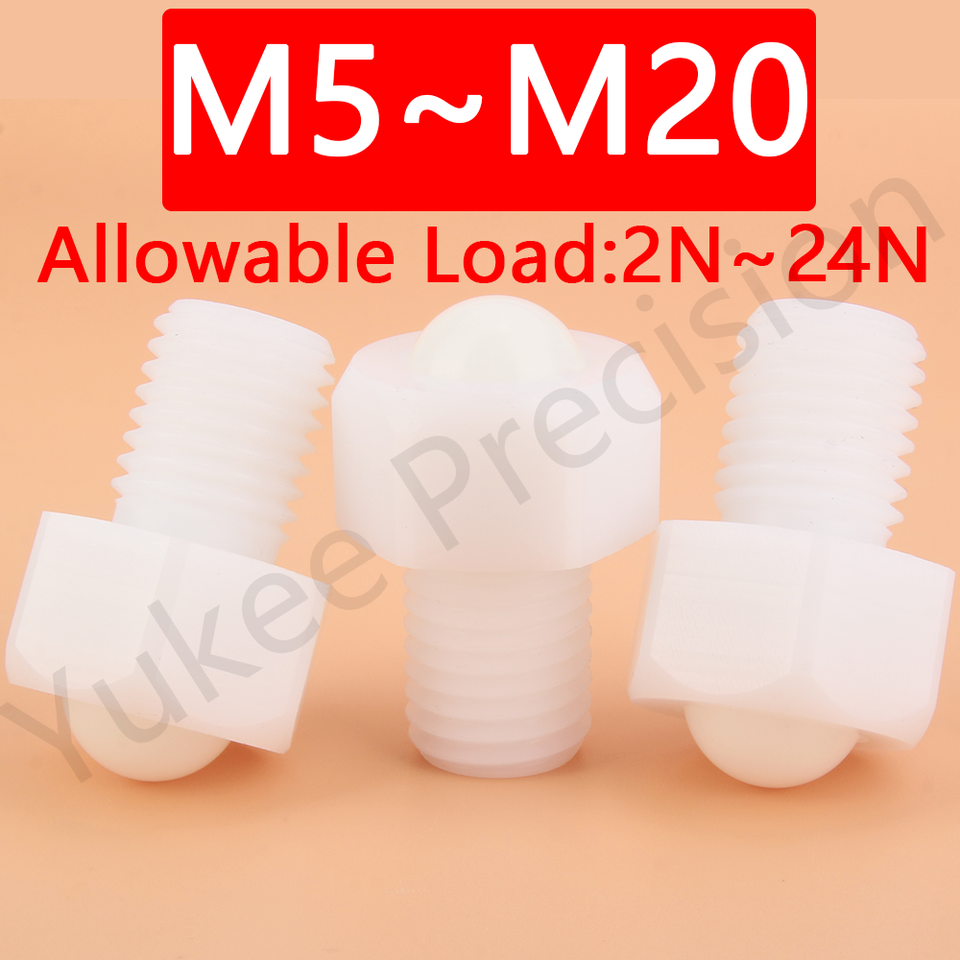 1PCS YK323/324 POM/PEEK Withe Ball Rollers For Material Handling Hex Head Ball Transfer Unit Ball Bearing Stud Ball Plungers