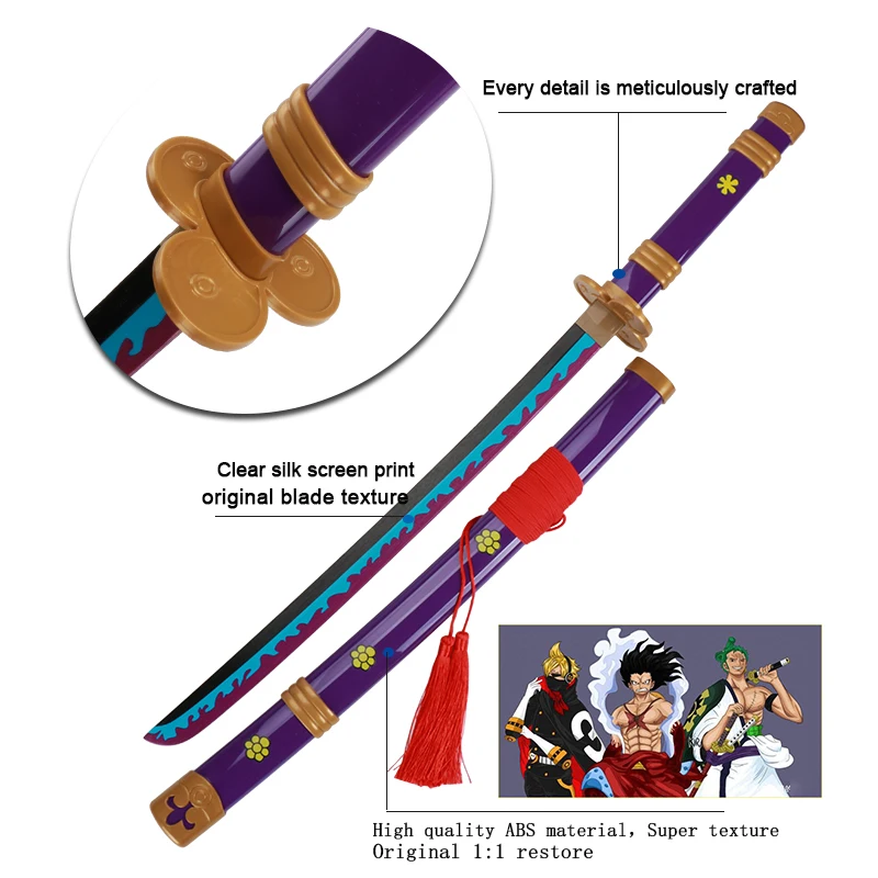 80cm/31.5＂Anime  Roronoa Zoro Katana Sword Wooden Enma Purple Unisex Halloween Party Gifts 2