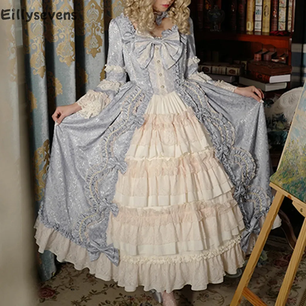 

Women's adult dresses gorgeous sweet long skirt bow lace medieval retro gothic dress patchwork travel photo costume ball vestido