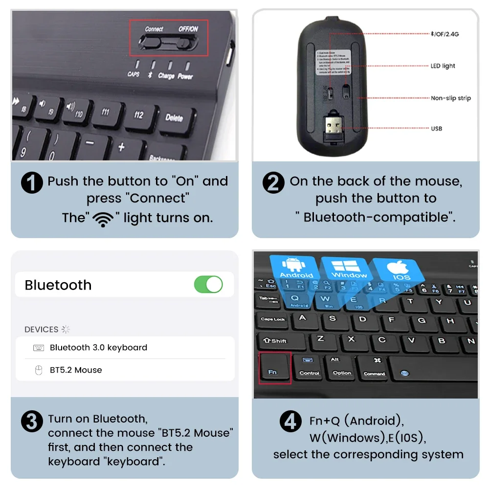Wireless Bluetooth Keyboard and Mouse Set with 7-Color Backlight – Multi-language, Portable, Rechargeable Keyboard