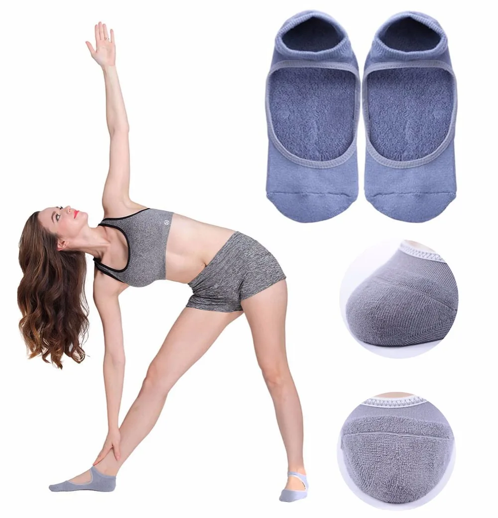 Yoga Socks Women Terry Backless 1 Pair Lot Cotton Non Slip Pilates Socks Febelle Brand Invisible #251529