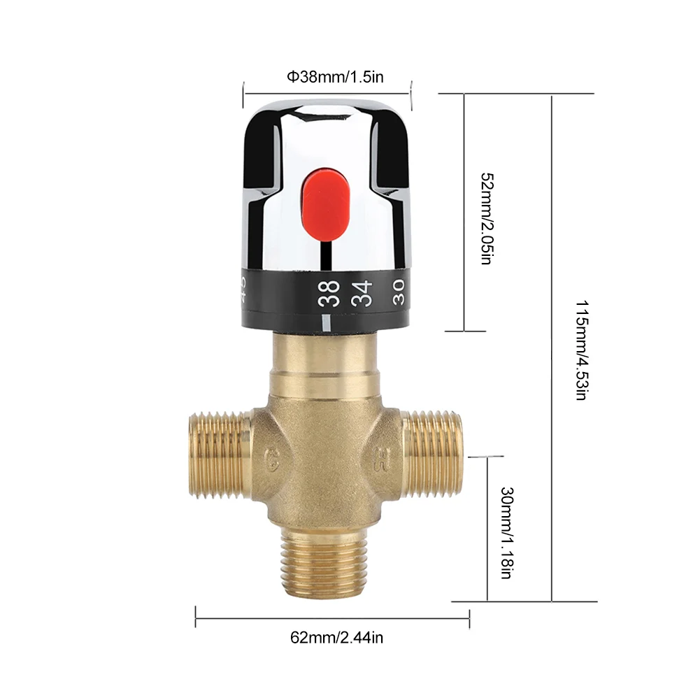 NEW Brass Pipe Thermostat Faucet Thermostatic Mixing Valve 3-Way Brass Mixing Valve Bathroom Water Temperature Control Faucet
