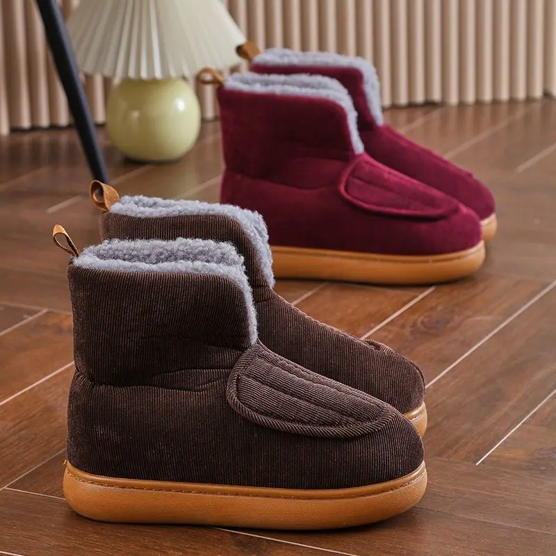 Comfortable Granpa Home Slippers Home Warm Winter Fur Slides Old Men and Women Turned-over Edge Ankle Booties Non-slip Flat Shoe