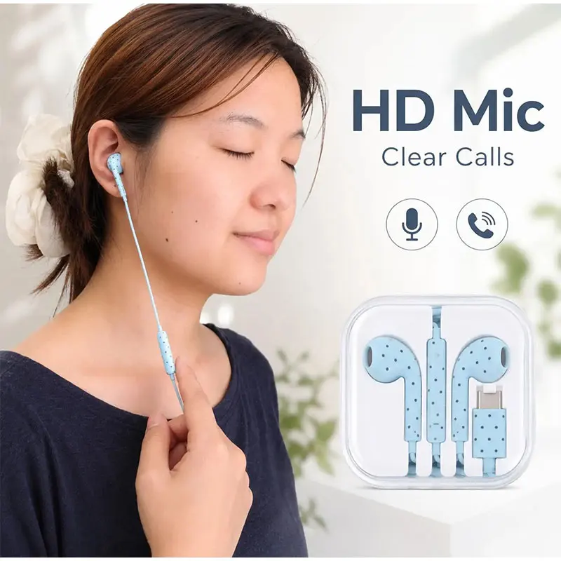 Polka Dot Wired Earphones - Cute HiFi In-Ear Sports Earbuds with Mic