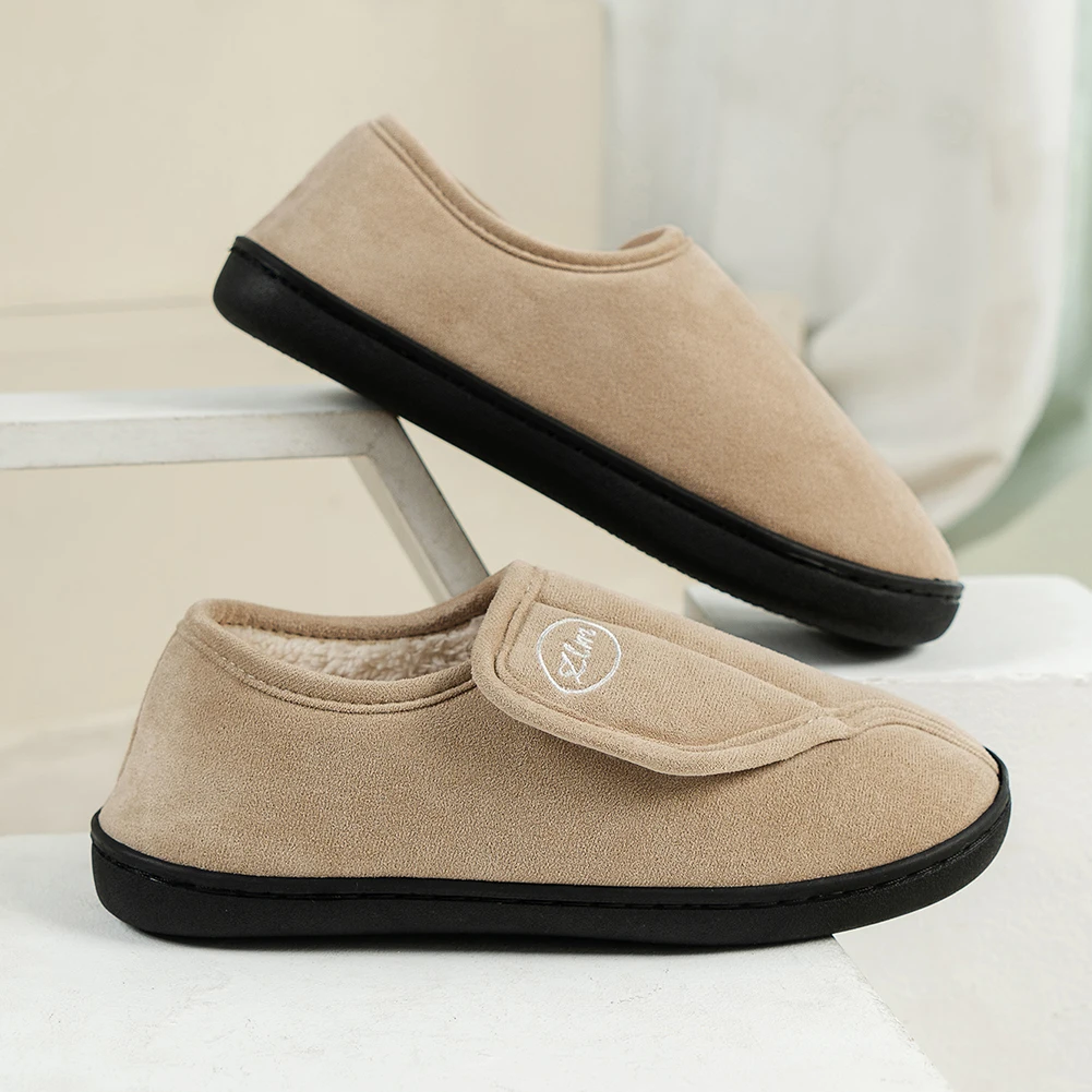 Slippers for Men Suede Non-Slip House Shoes Comfy Warm Plush Walking Shoes Indoor/Outdoor for Diabetic Swollen Feet 4