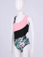 Girls One-piece Swimming Suit Asymmetrical Shoulder Hollow Out Bodysuit Children Beach Pool Bathing Suit Swimwear For 4-14Y Girl 4