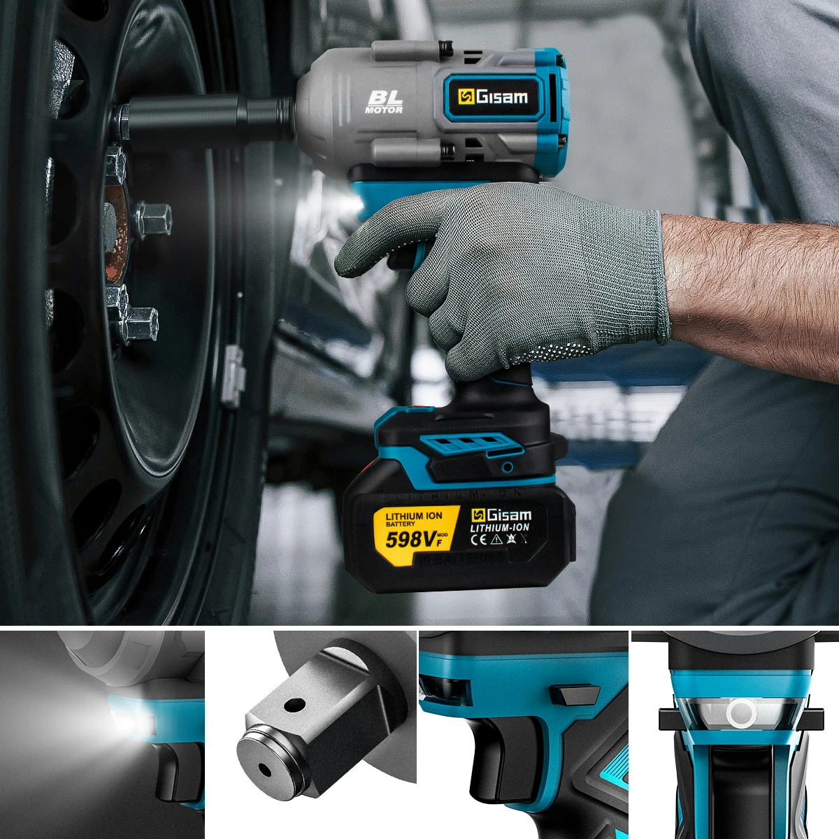 Gisam 2000N.M Torque Brushless Electric Impact Wrench 1/2 inch Screwdriver Cordless Wrench Power Tools For Makita 18V Battery 2