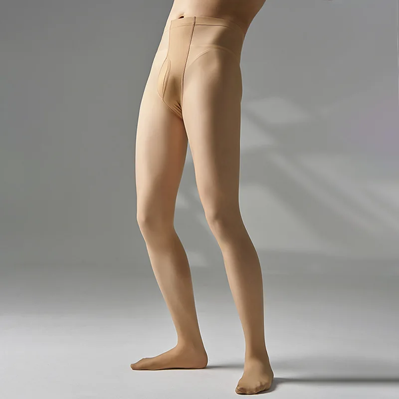 Autumn Winter Open Crotch Velvet Men Pantyhose Stockings Male High Waist Elastic Sexy Leggings Tights