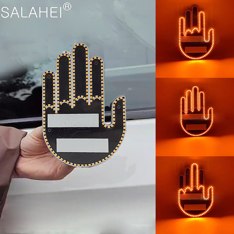  Creative Fun Three Models Gesture Lamp Car Interior Rear Windshield LED Hand Gesture Sign Middle Finger Sign Warning Brake Light 