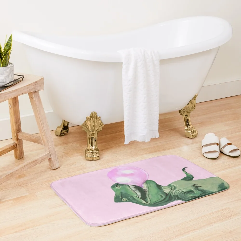 

Bubble gum T-Rex in Pink Bath Mat Floors For Bathroom Kitchens Toilet Floor Carpet For Home Entrance Mat