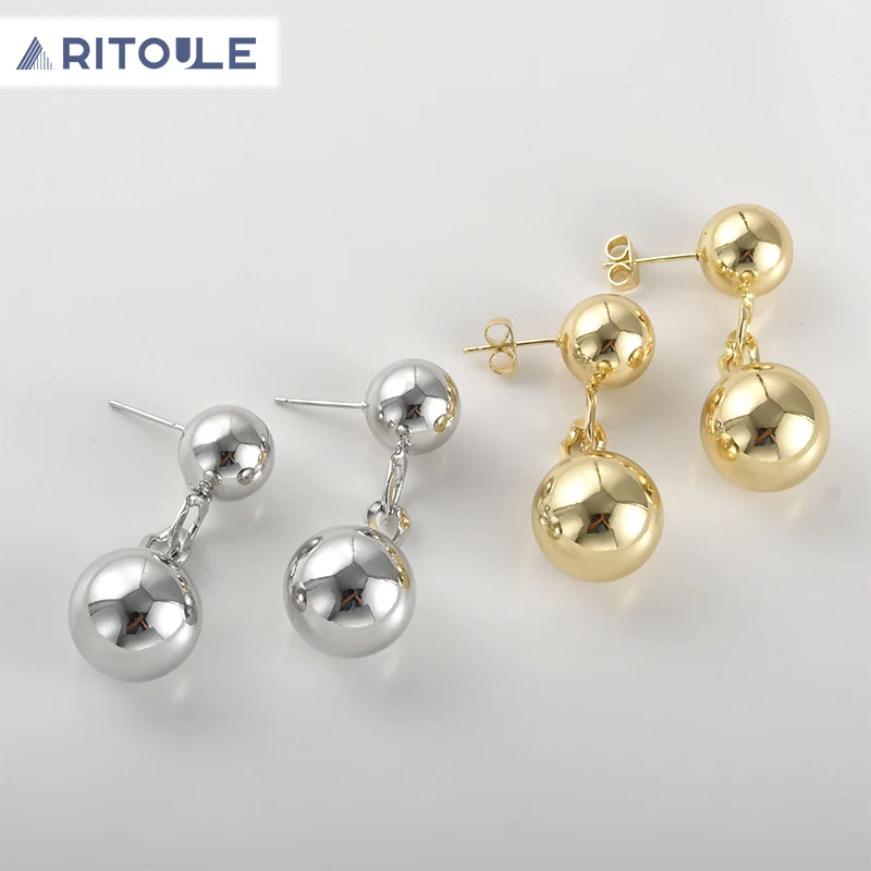 

14k electroplated genuine gold color retention smooth round ball chain earrings, DIY high-end sense earrings, accessory earrings