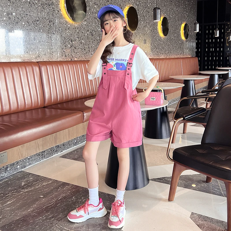 

Rompers Girls Solid Casual Student All-match Jumpsuit Summer Teen Basic Simple Sweet Straight Playsuits Korean Preppy Clothing