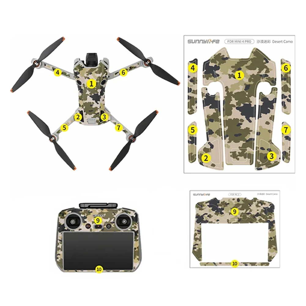 Drone Accessories Camera Sticker PVC Sticker Drone Decals for DJI Mini 4 Pro Stickers Protective Film Waterproof RC 2 Remote Cover Skin Mini 4 Pro Accessories