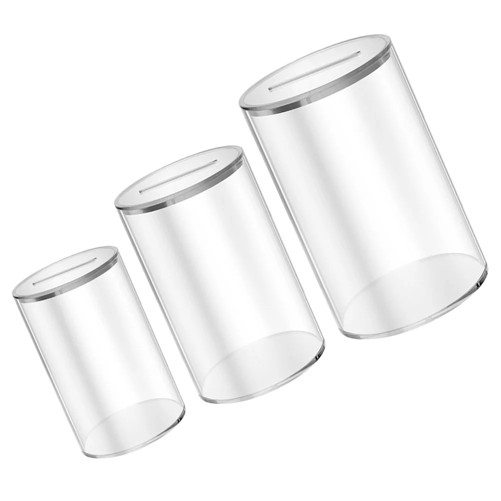 

3 Pcs Transparent Acrylic Piggy Bank Saving Pot Cylinder Home Supplies Clear Jar