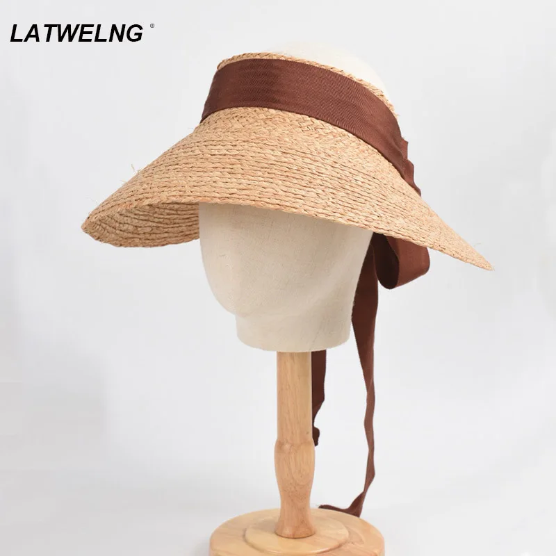 2022 Wide Brim Raffia Visor Caps For 
