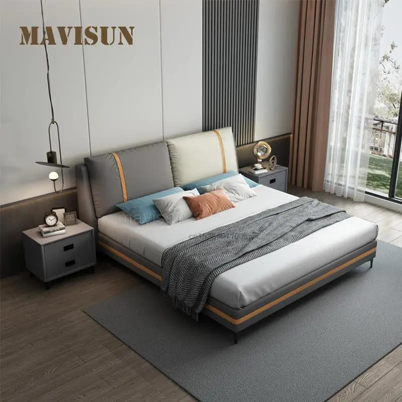 Light Luxury Nordic Leather Bed 1.8 Meters Double Modern Minimalist Master Bedroom Wedding Bed 1.5 Meters With Solid Wood Frame