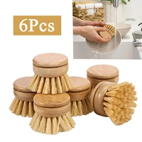 6Pcs Natural Bamboo Dish Brush Head Soft Sisal Bristle Dish Eco-Friendly Washing Up Brush Replacement Heads for Washing Pan/Pot 1