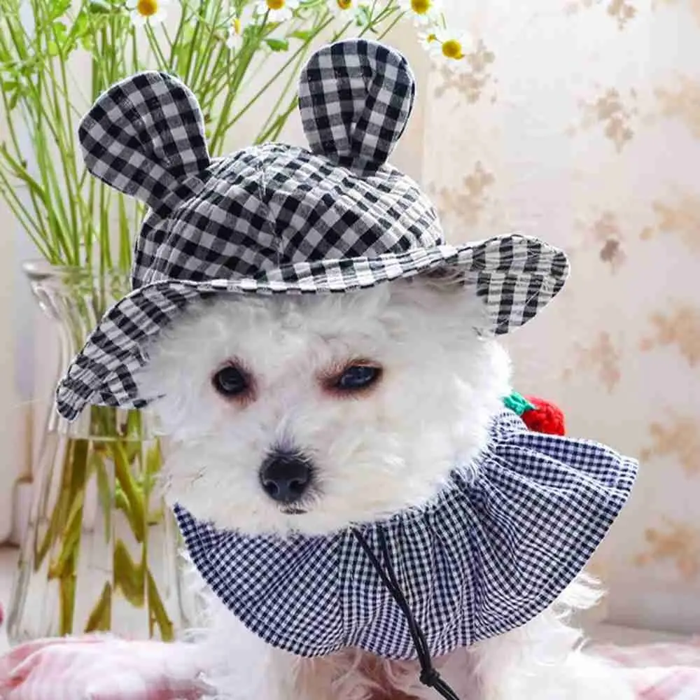 Dog Small Ear Plaid Shade Cute Hat Pet Dog Fashion Adjustable Cap Summer Comfortable Sun Protection Hat Pet Supplies