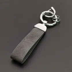 Personalized Crazy Horse Leather Car Ornament Keychain Pendant Charm Gift (Silver grey)
