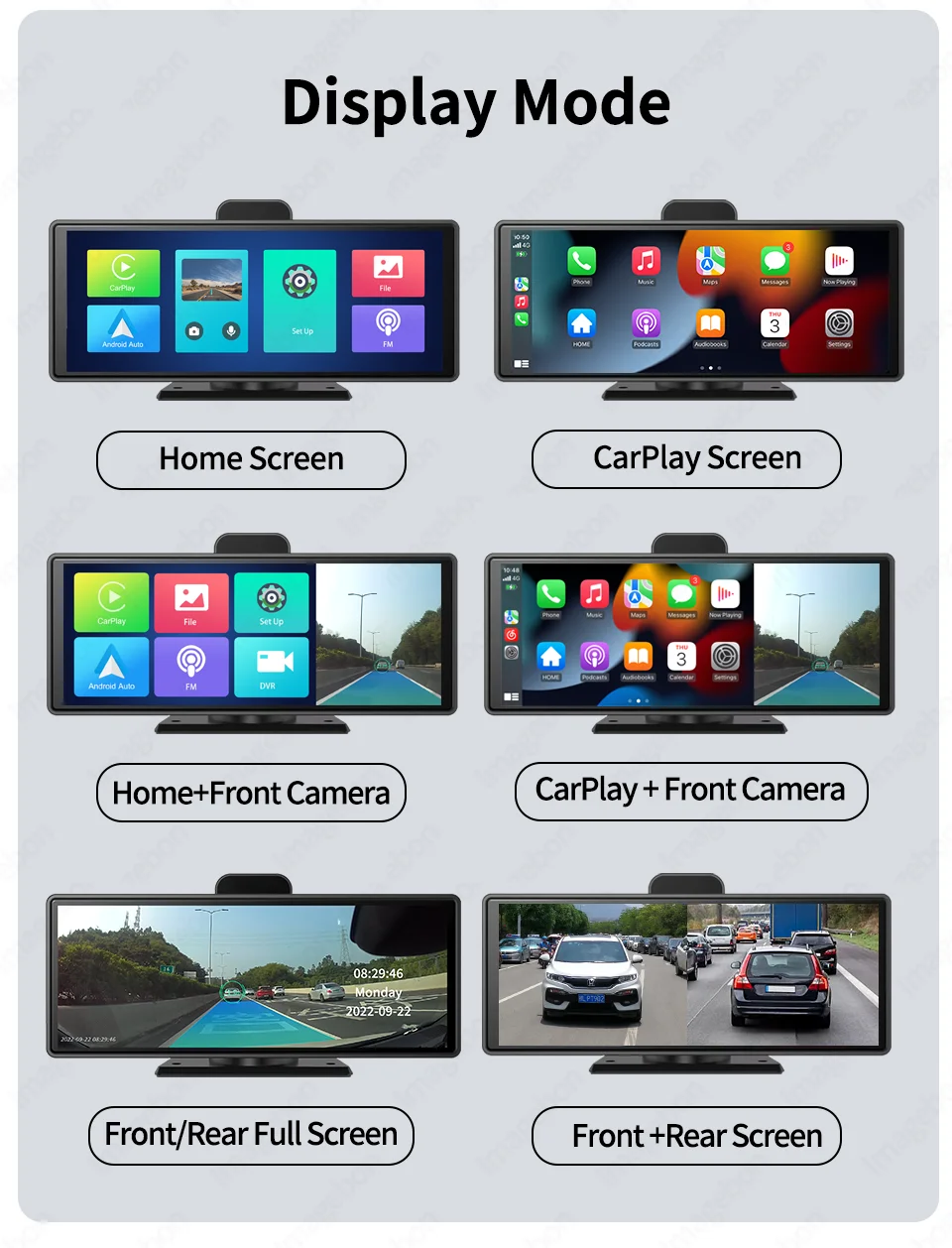 10.26" 4K Dash Cam ADAS Wireless CarPlay Android Auto Car DVR 5G WiFi GPS Navigation Rearview Camera Dashboard Video Recorder