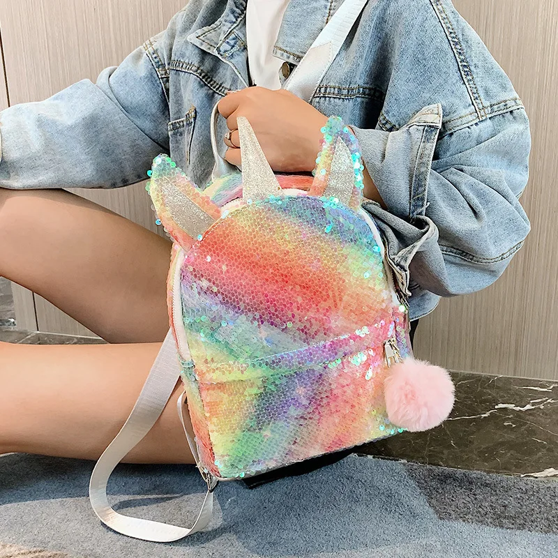 Girl Colorful Sequin Gradient Backpacks New 2022 Personalized Women Unicorn Backpack Fashion Children Leisure Schoolbags Mochila