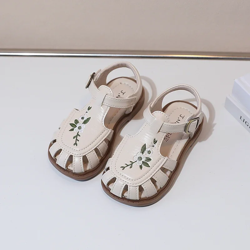 Traditional Chinese Embroidery Kids Shoes for Girl Sandals Summe Retro Princess Shoes Roman Style Girls Leather Shoes Kid F05173 3