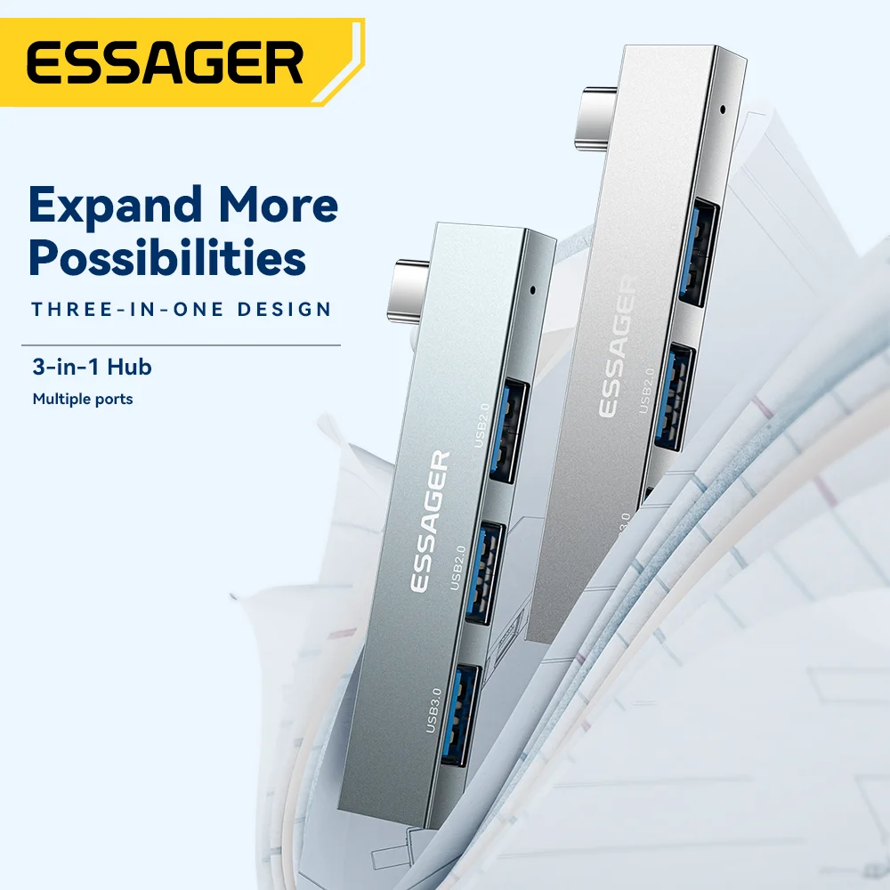 Essager 3 in 1 Type C to USB Hub 3 Ports Extended Plug Portable for Macbook Pro Computer Accessories