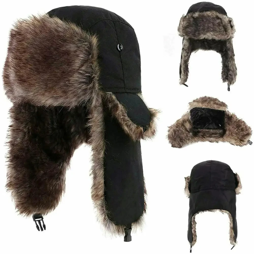 Gorro de Invierno para Hombre, Estilo Aviador, con Orejeras, Cálido, Impermeable, para Esquí, Gorro Ruso con Protección para las Orejas